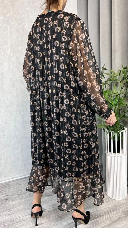Szyfonowa sukienka w kwiaty z gumką w talii czarna women dress rozmiar 48 50 plus size 4